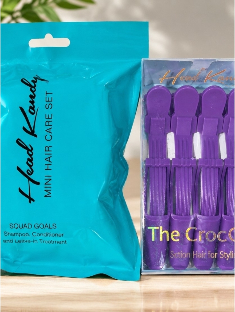 Head Kandy Purple Hair Sectioning Clips with Mini Hair Care Set